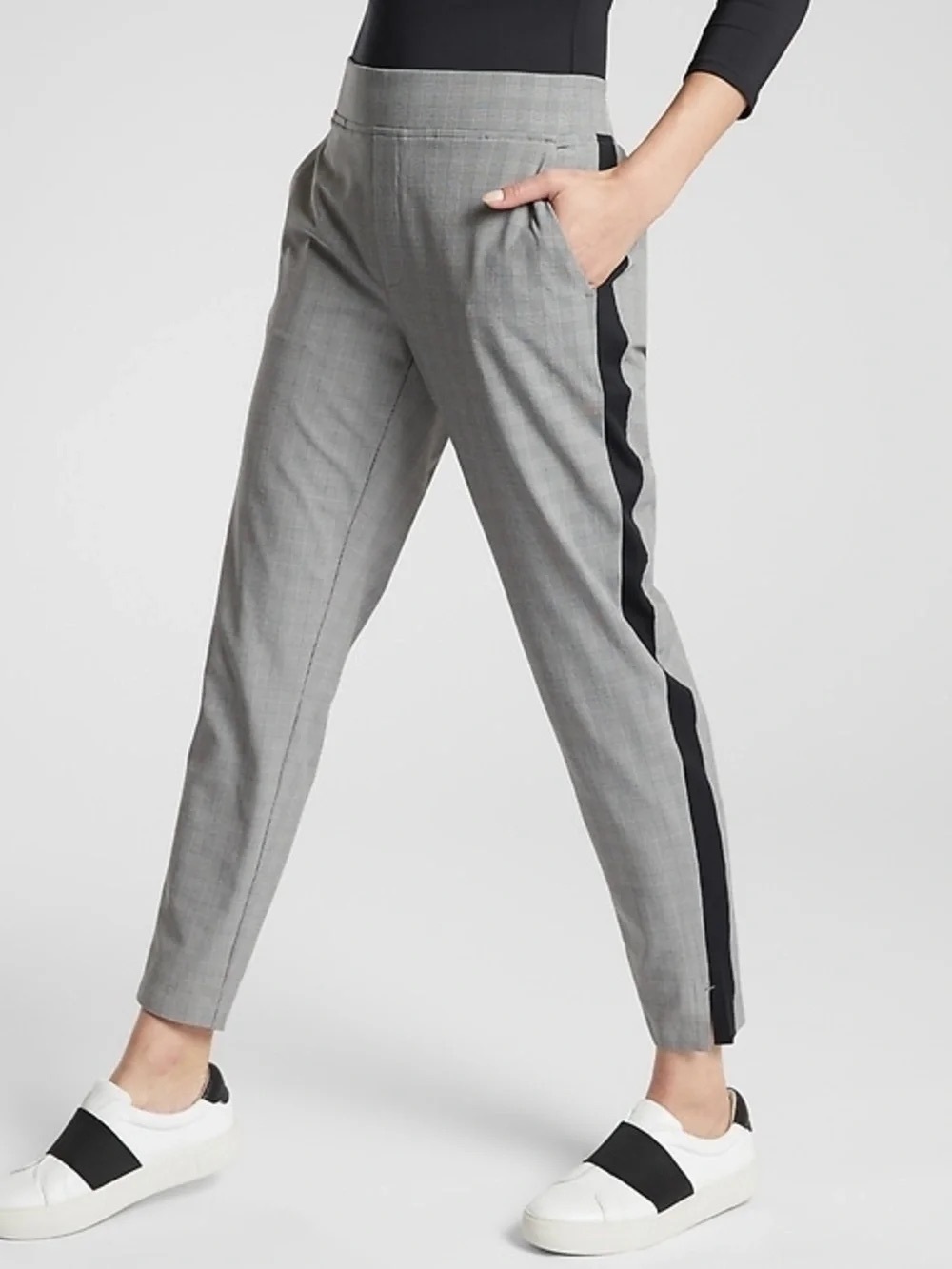 Athleta Brooklyn Ankle Pant Size 10 Glen Plaid Black White Office Preppy Sporty